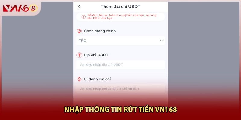 Nhập thông tin rút tiền VN168